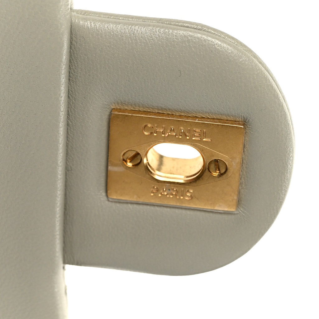 Lambskin Quilted Mini Pearl Crush Flap Light Grey