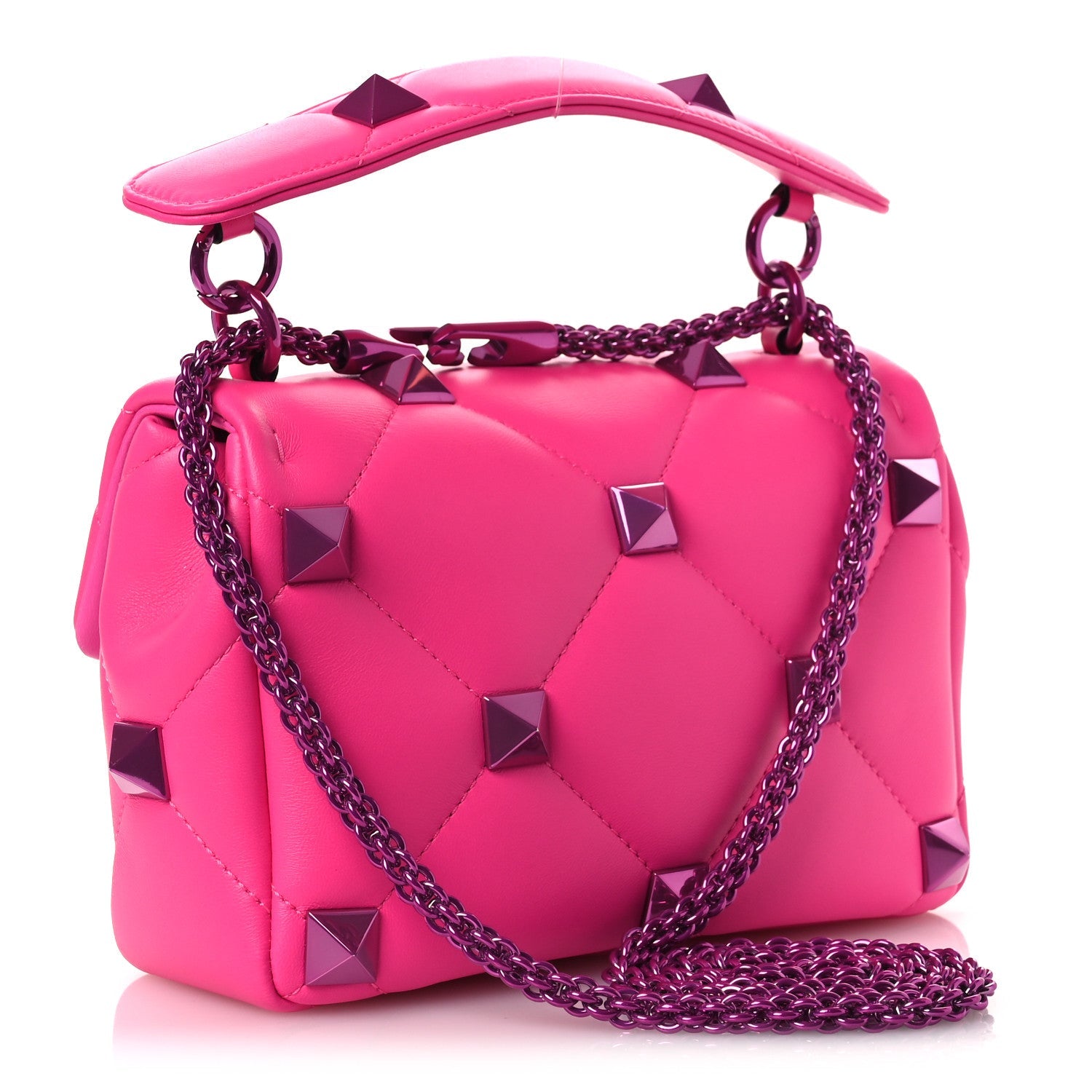 Nappa Lacquer Monochrome Medium Roman Stud Shoulder Bag Pink PP