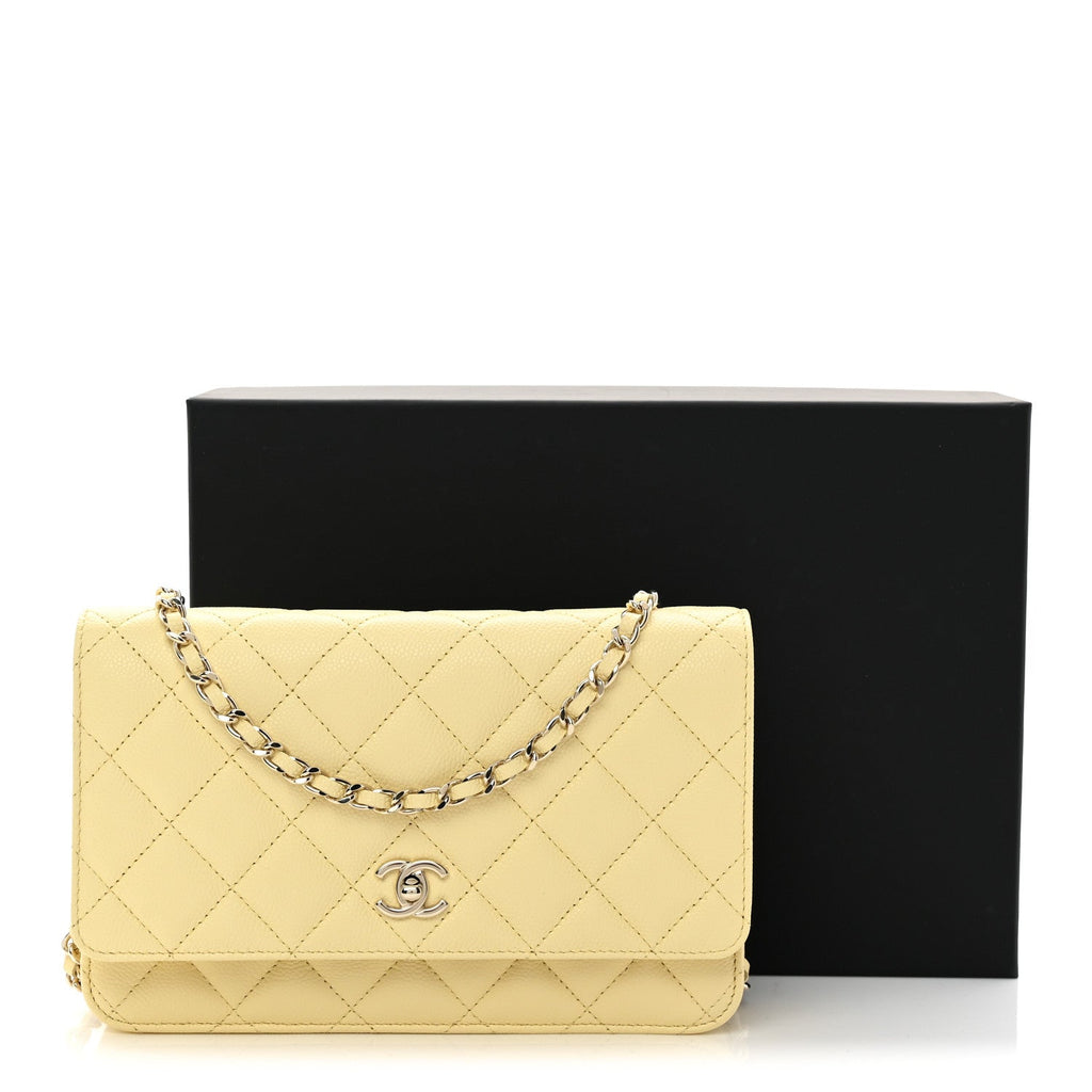 Caviar Quilted CC Turn Lock Wallet On Chain WOC Light Yellow