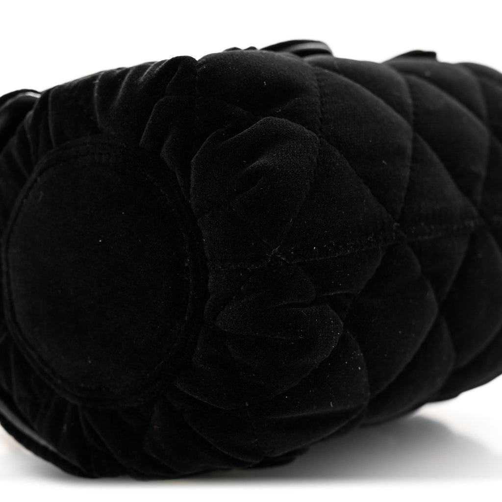 Velvet Quilted Mini Top Handle Flap Black