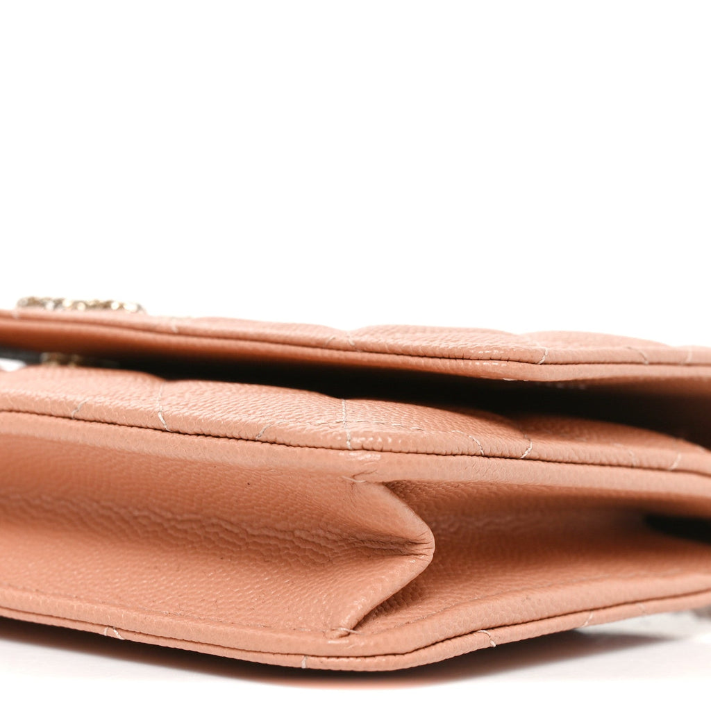Caviar Quilted Perforated Metal CC Wallet On Chain WOC Beige