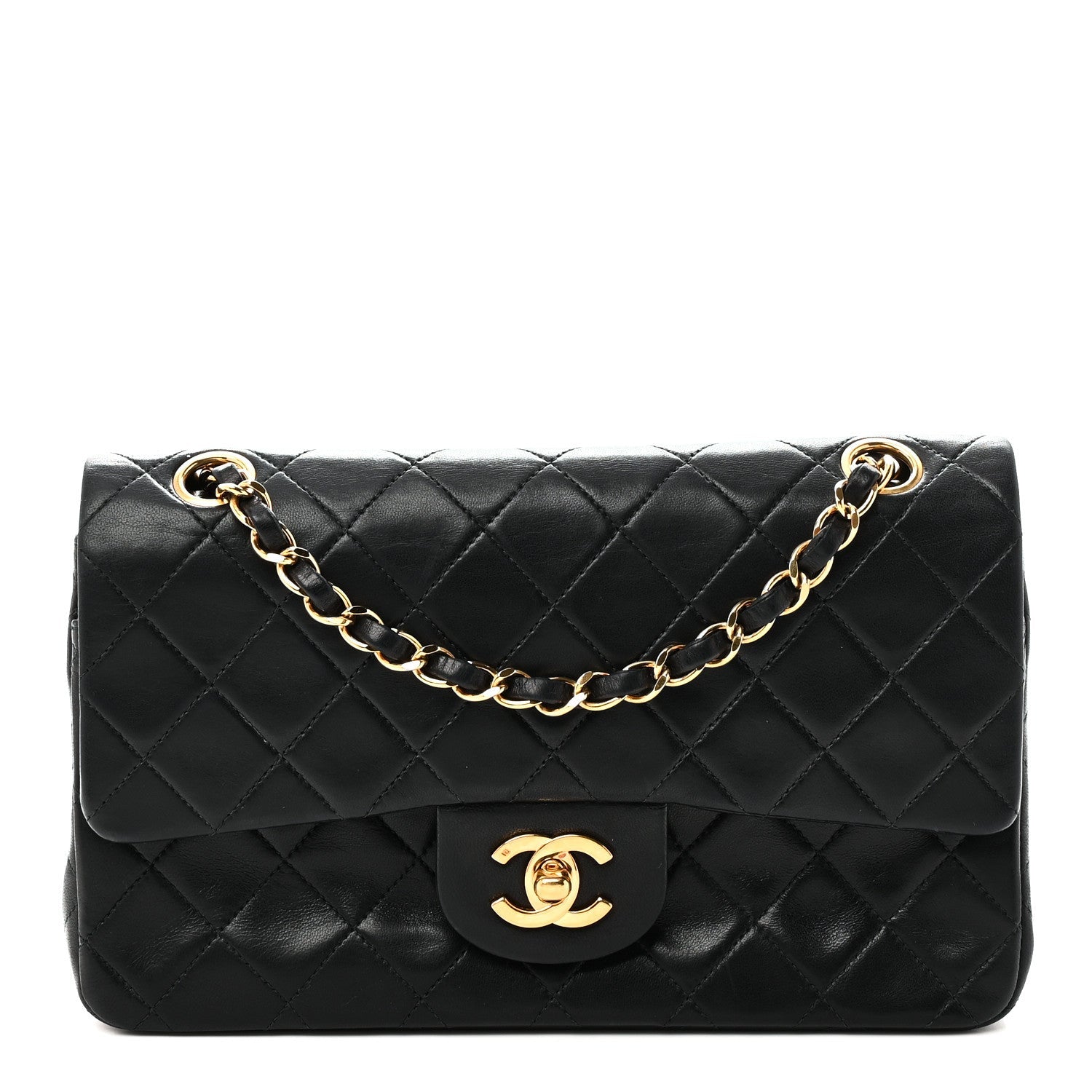 Lambskin Quilted Small Double Flap Black
