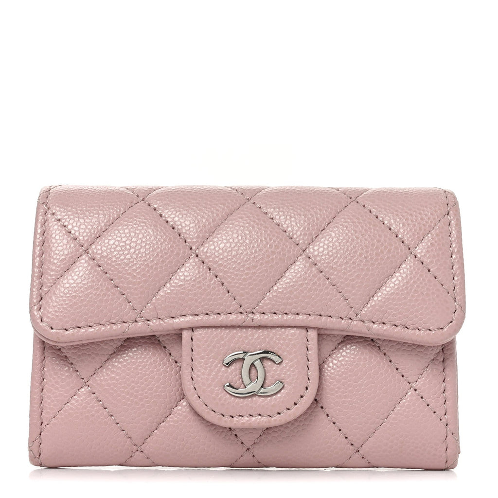 Caviar Quilted Flap Card Holder Wallet Light Pink