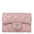 Caviar Quilted Flap Card Holder Wallet Light Pink
