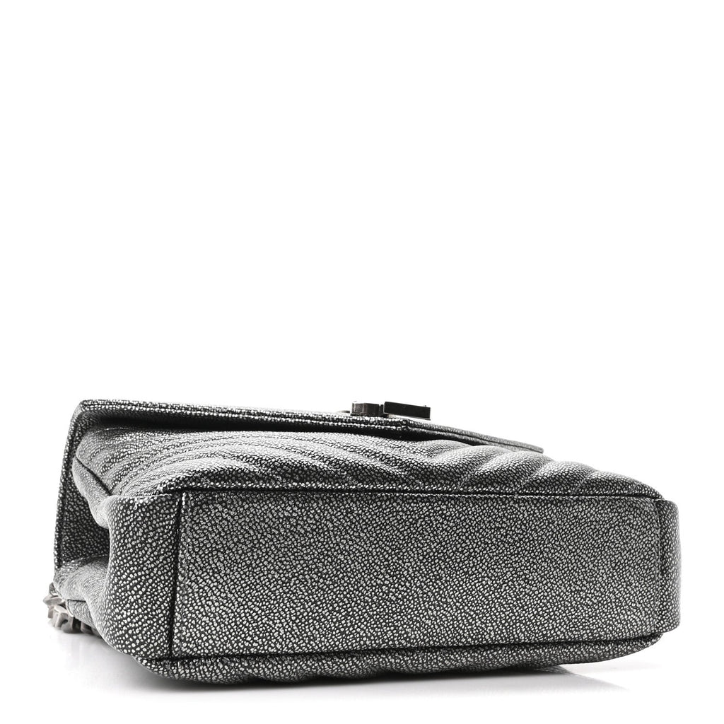 Metallic Grain De Poudre Matelasse Chevron Monogram Medium College Bag Gunmetal