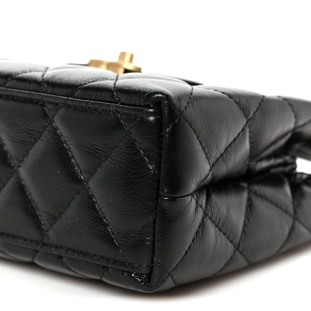 Shiny Aged Calfskin Quilted Nano Kelly Shopper Black