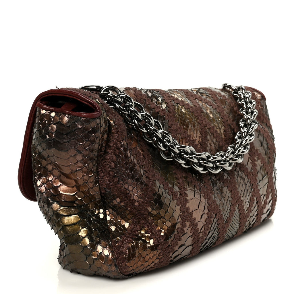 Metallic Snakeskin Crochet Soft and Chain Maxi Flap Burgundy Multicolor
