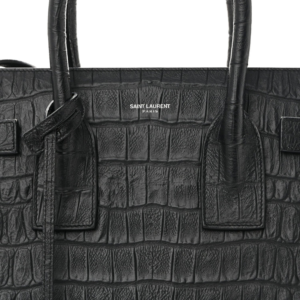 Calfskin Crocodile Embossed Small Sac de Jour Black