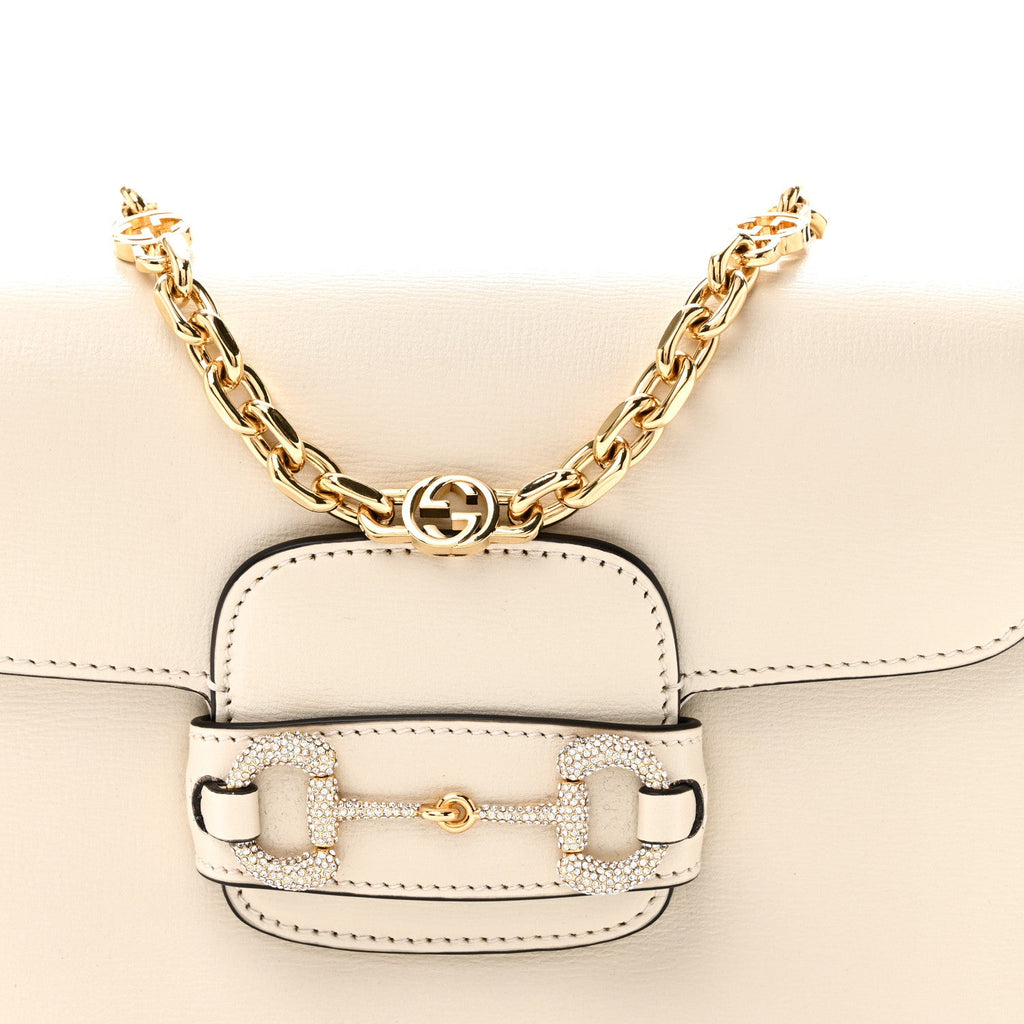 Azalea Calfskin Mini Crystal Horsebit 1955 Shoulder Bag Mystic White