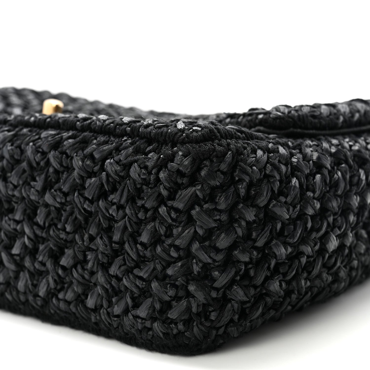 Raffia Crochet Paris Greece Medium Flap Bag Black