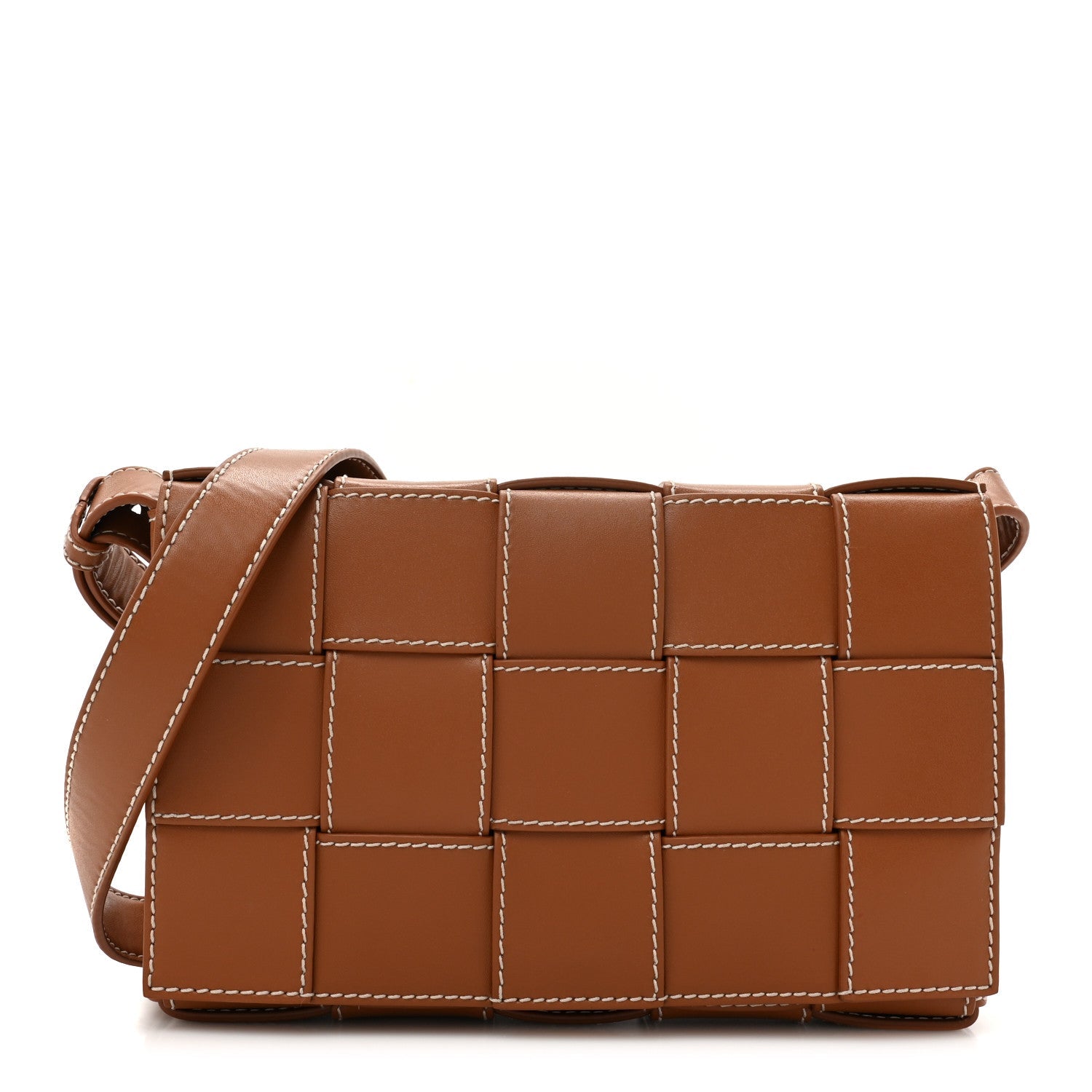 Lambskin Maxi Intrecciato Edge Stitch Cassette Crossbody Bag Wood