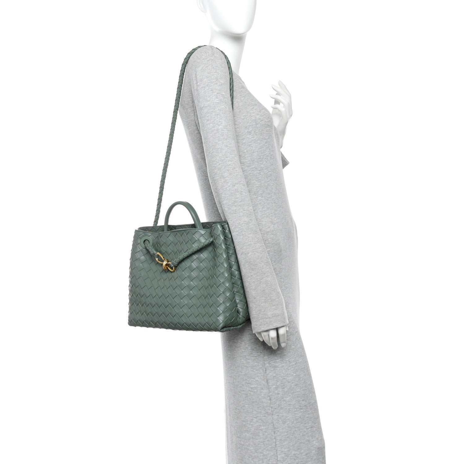 Nappa Intrecciato Medium Andiamo Shoulder Bag Aloe