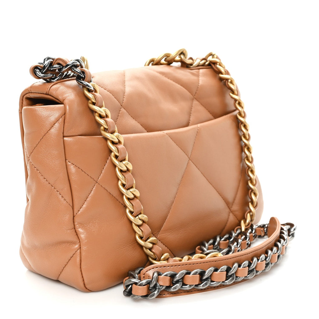 Lambskin Quilted Medium Chanel 19 Flap Brown