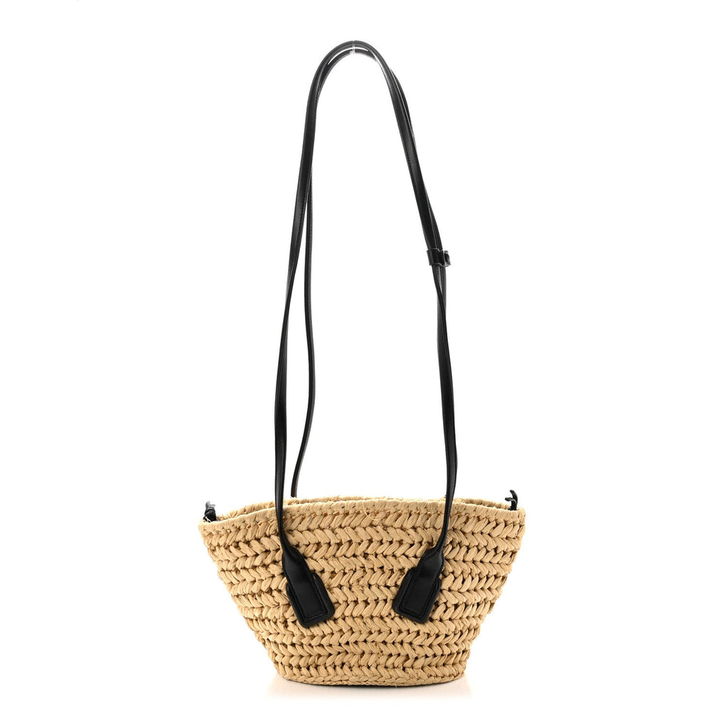 Raffia Calfskin Small Arco Basket Black