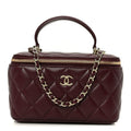 Lambskin Quilted Small Top Handle Vanity Case With Chain Burgundy Burgundy