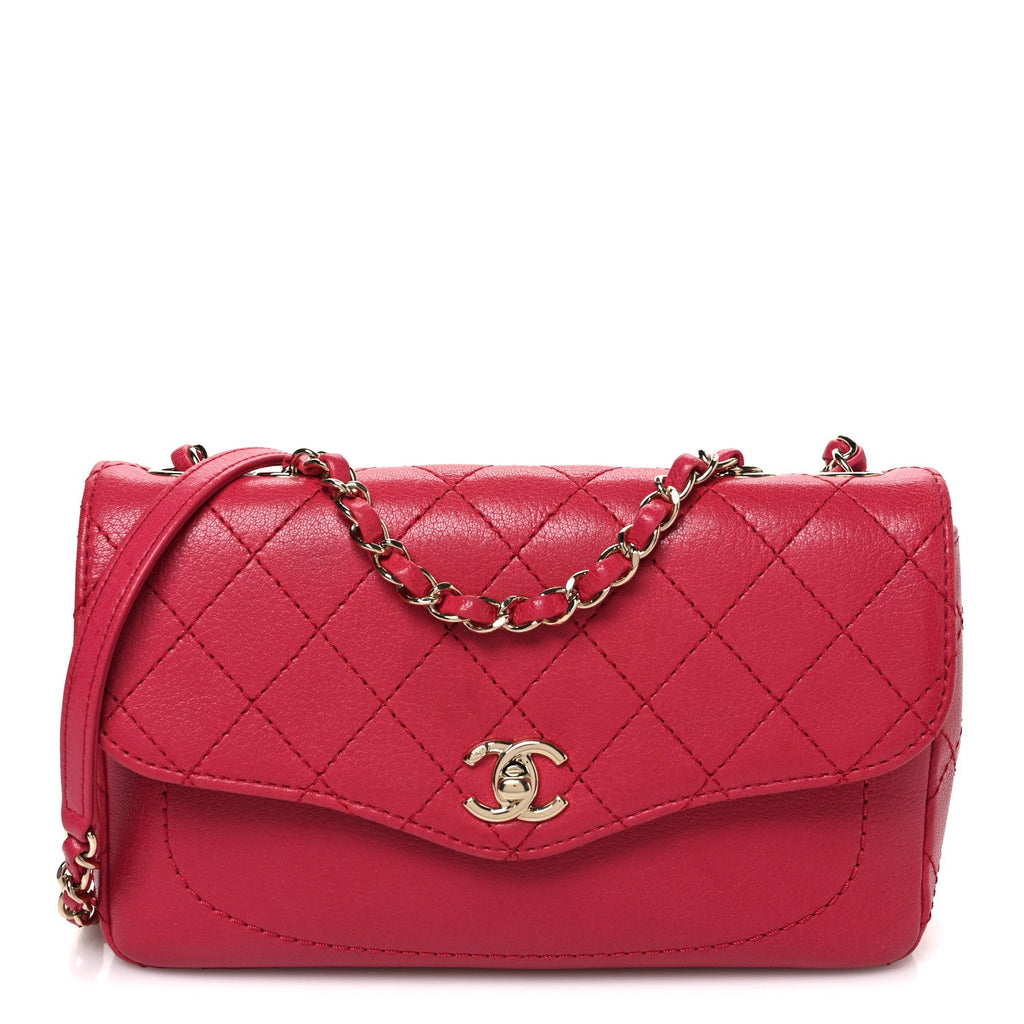 Goatskin Quilted Coco Curve Flap Messenger Flap Dark Pink
