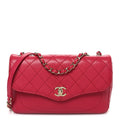 Goatskin Quilted Coco Curve Flap Messenger Flap Dark Pink