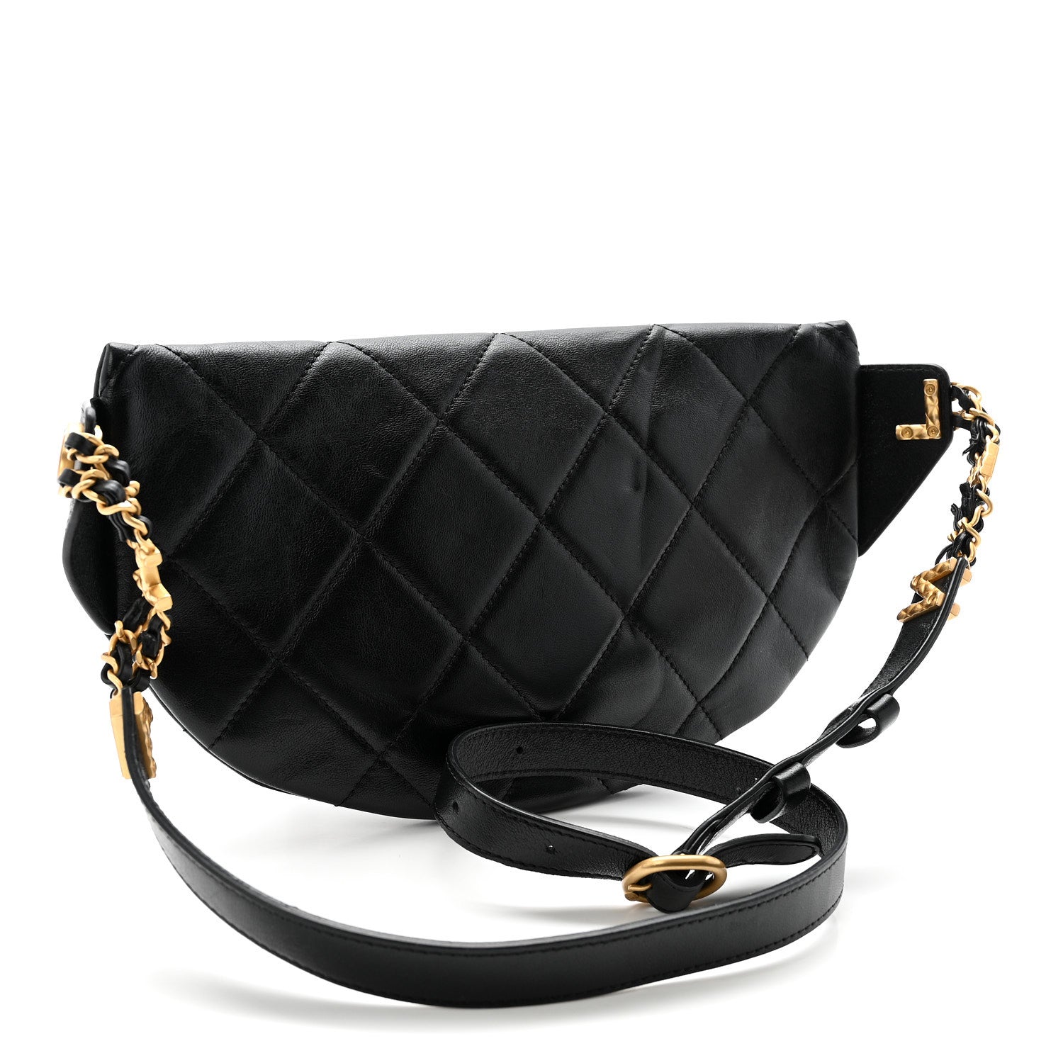 Lambskin Quilted Logo Letter Waist Bag Black