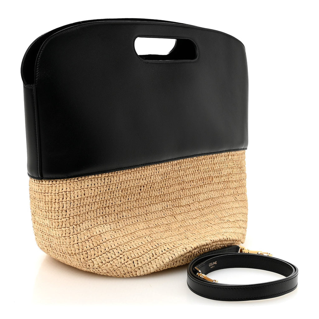 Raffia Calfskin Basket Bag Natural Black