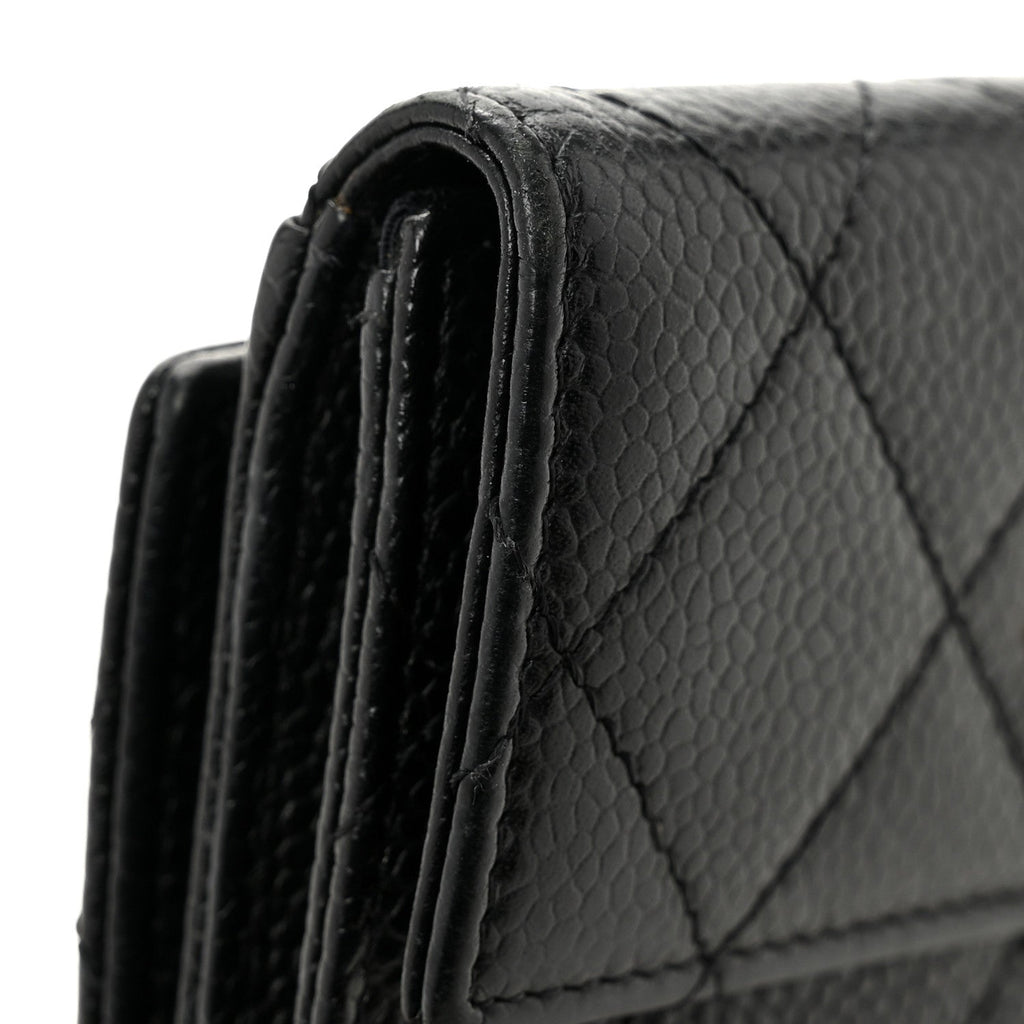 Caviar Quilted Compact French Flap Wallet Black