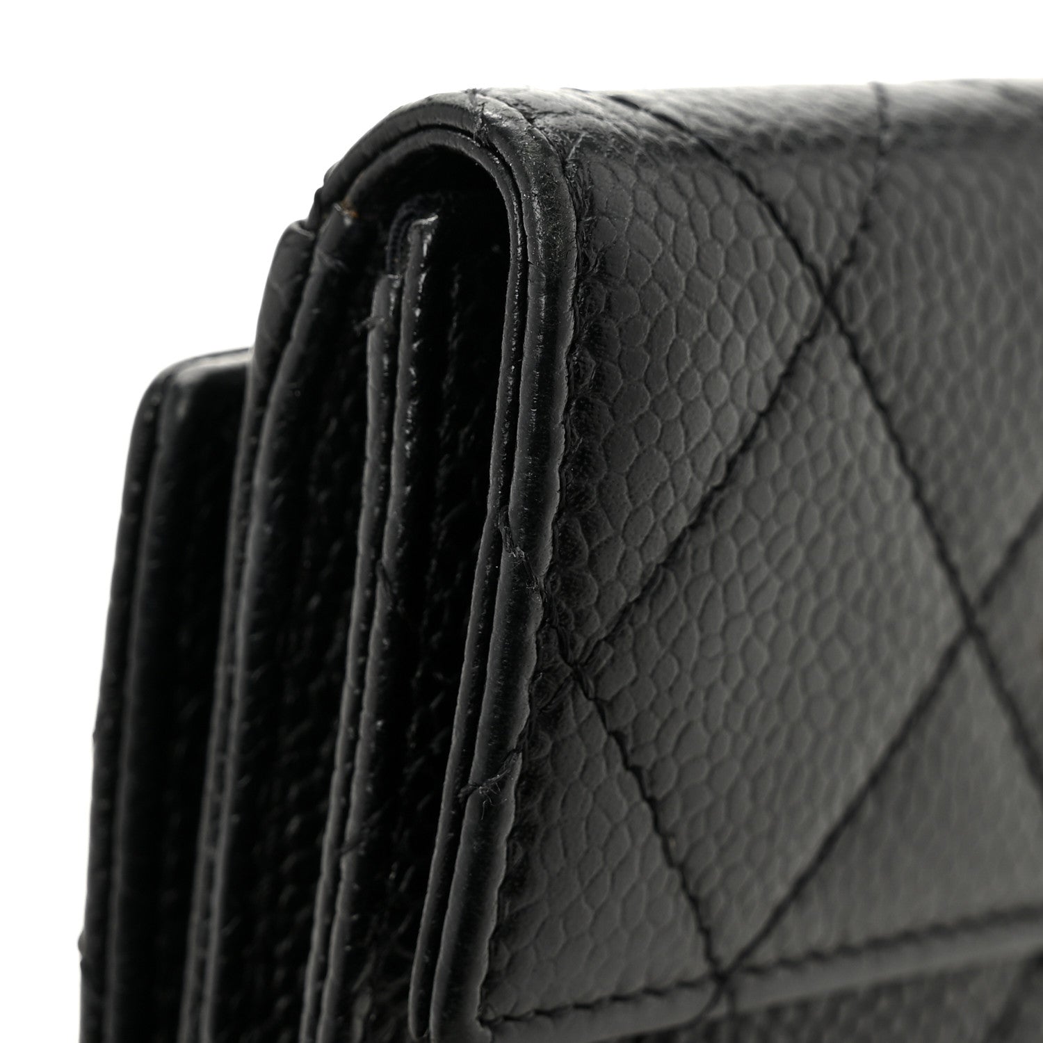 Caviar Quilted Compact French Flap Wallet Black