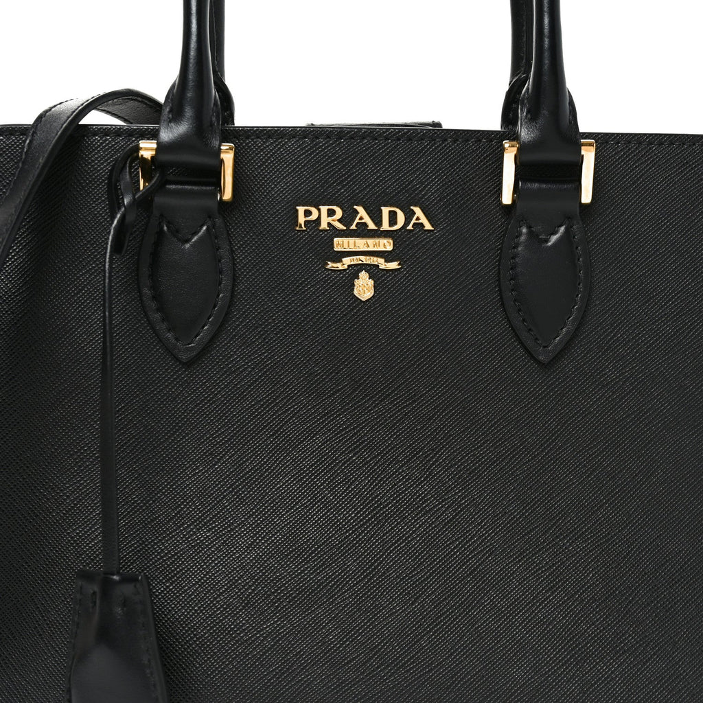Saffiano Soft Calfskin Small Zippered Tote Black