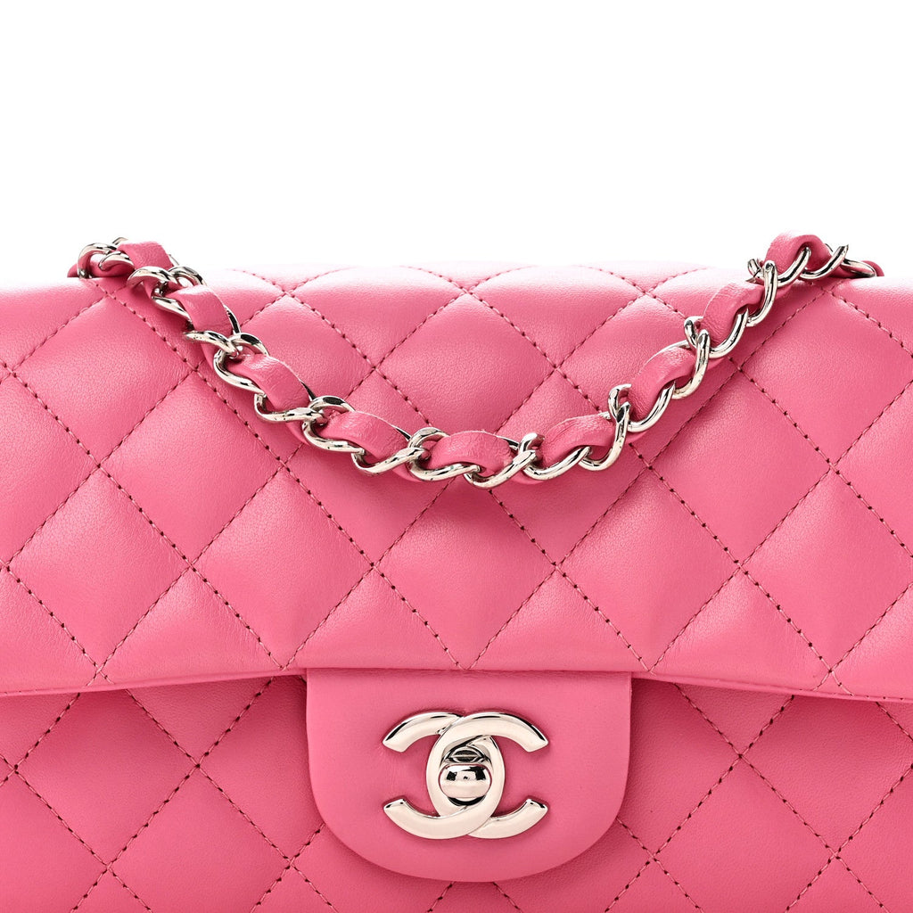 Lambskin Quilted Mini Rectangular Flap Pink