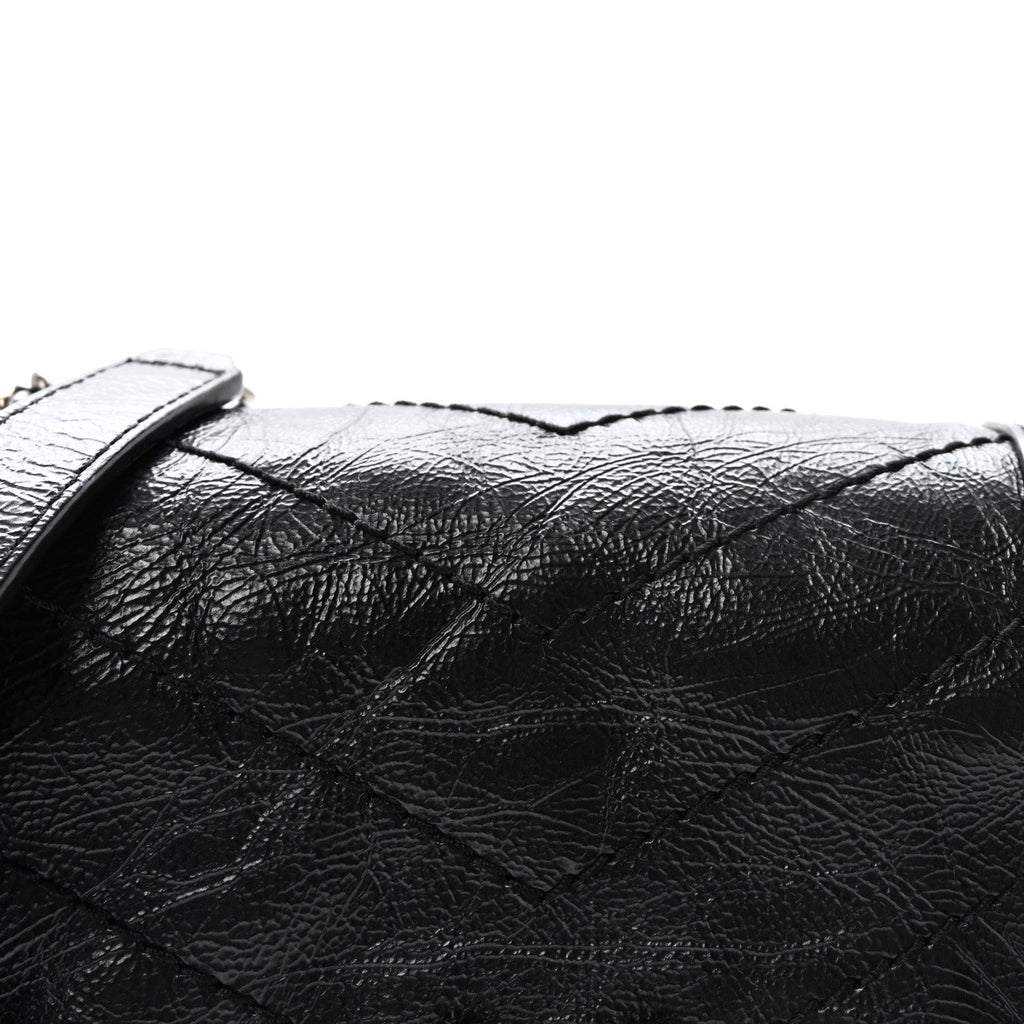 Crinkled Calfskin Matelasse Monogram Niki Chain Wallet Black