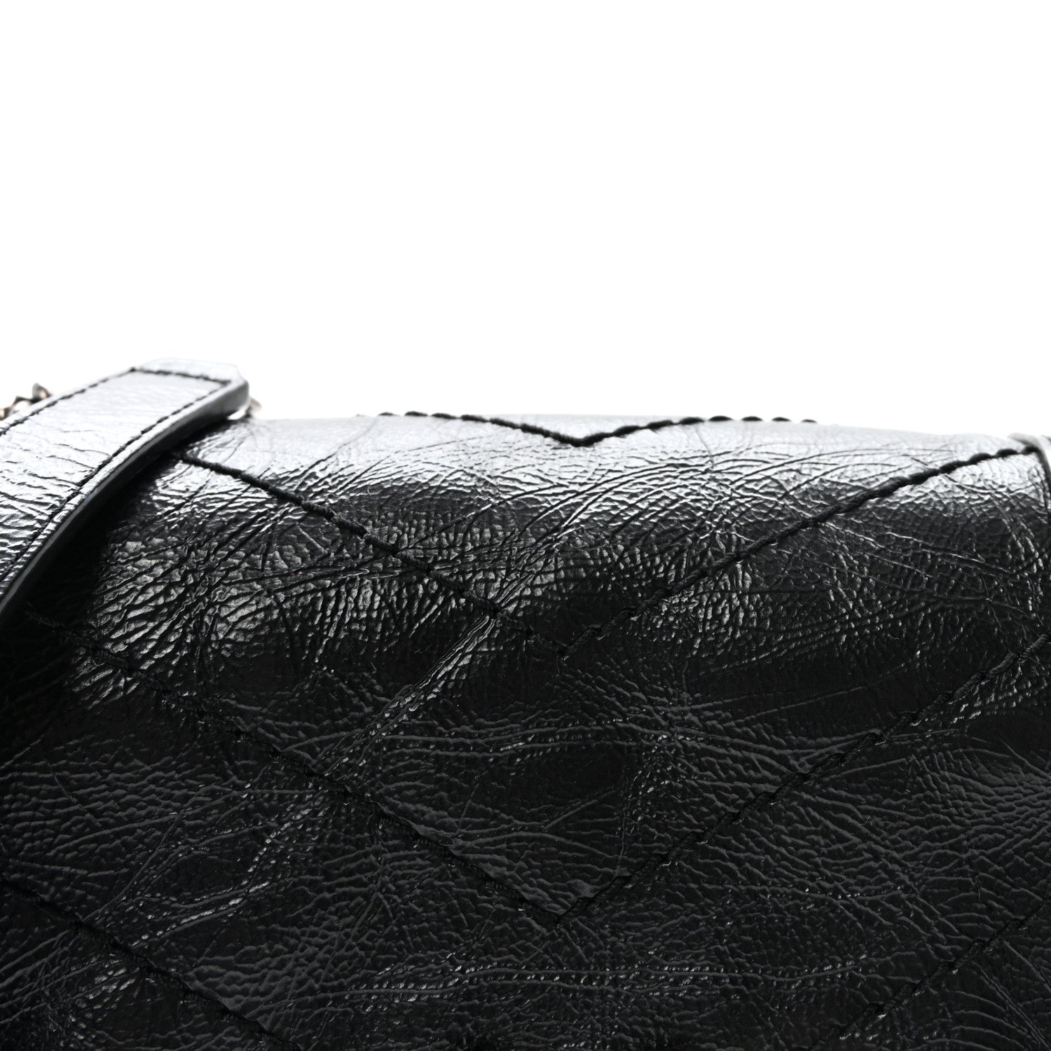 Crinkled Calfskin Matelasse Monogram Niki Chain Wallet Black