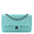 Lambskin Quilted Medium Double Flap Light Blue