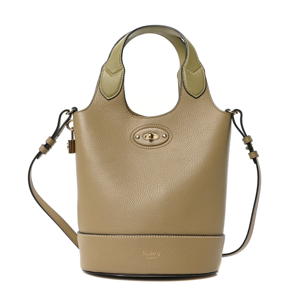 Small Classic Grain Silky Calfskin Lily Tote Linen Green