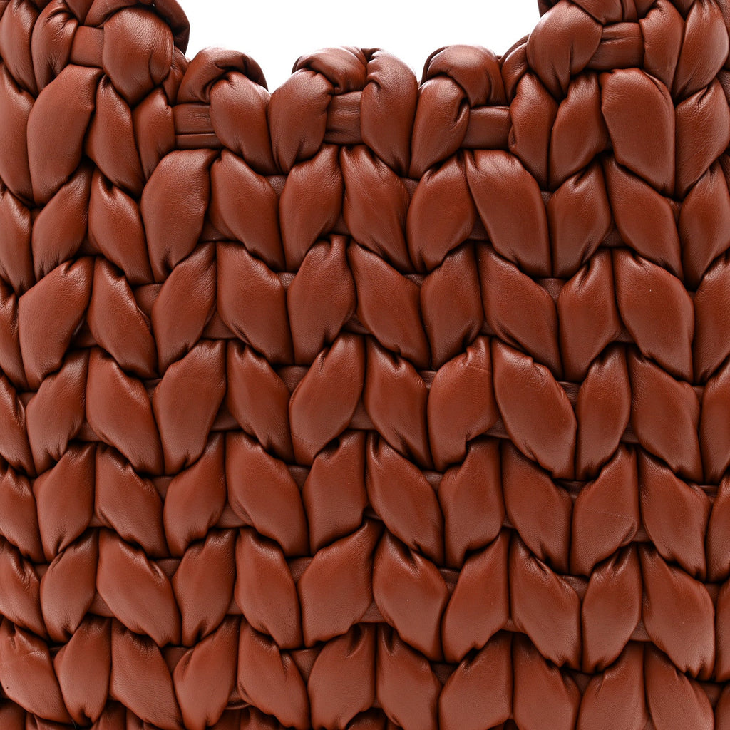 Lambskin Woven Wooden C Shoulder Bag Sepia Brown