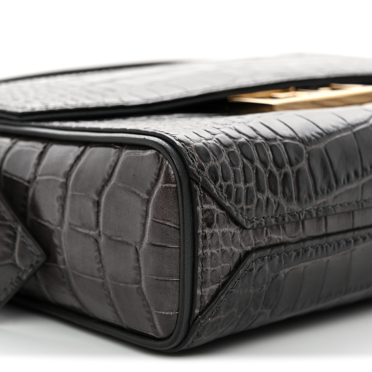 Calfskin Crocodile Embossed Small Eden Storm Grey