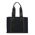 Cotton Shiny Calfskin Medium Woody Ribbon Tote Obscure Navy