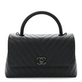 Caviar Chevron Quilted Small Coco Handle Flap So Black