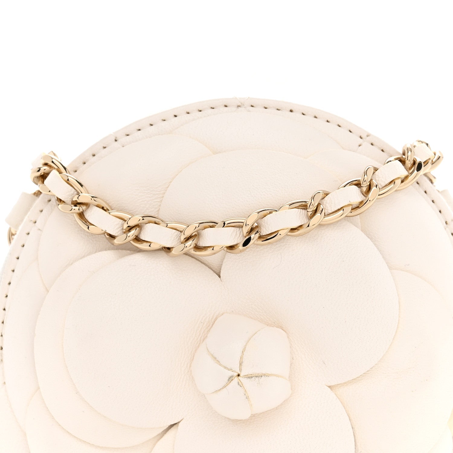 Lambskin Mini Camellia Bouquet Clutch With Chain White