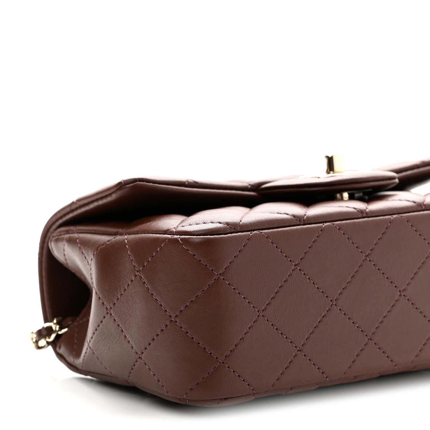 Lambskin Quilted Mini Top Handle Rectangular Flap Dark Brown