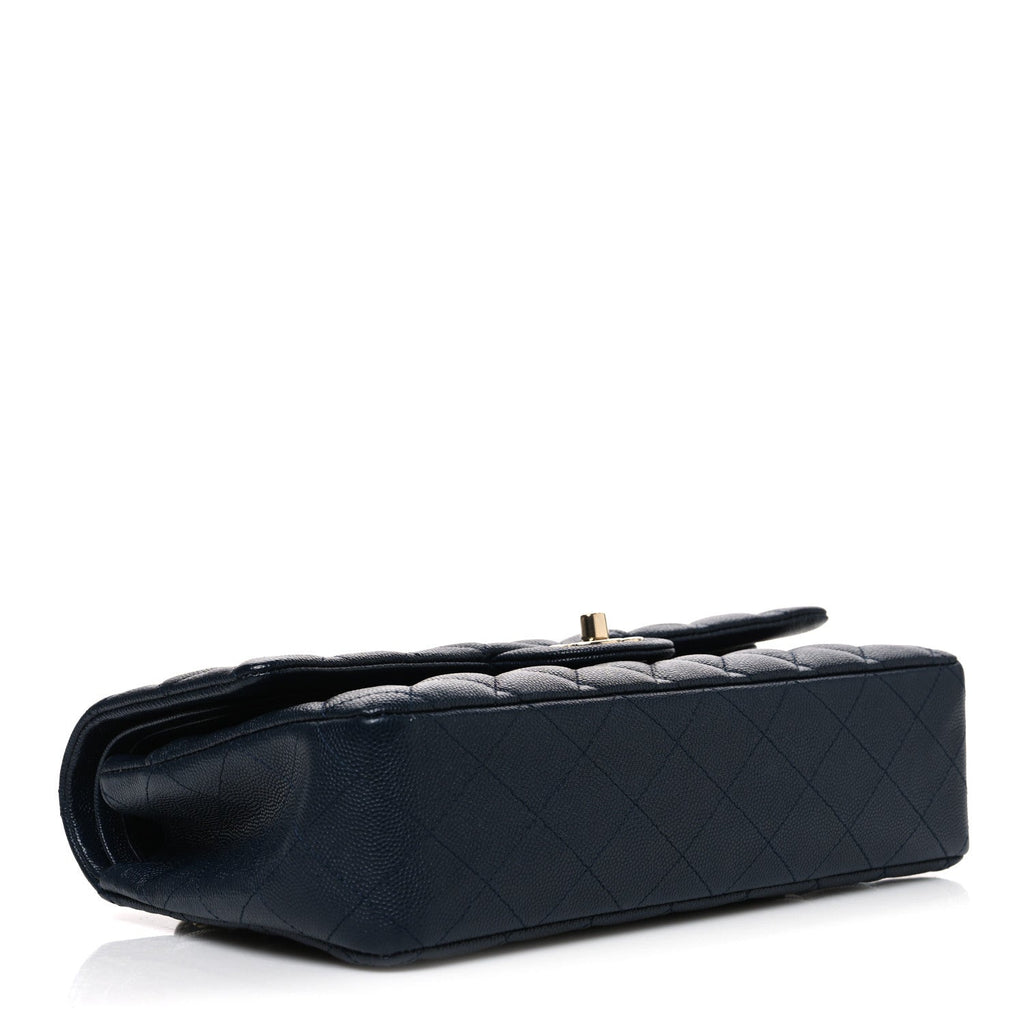 Caviar Quilted Medium Double Flap Navy