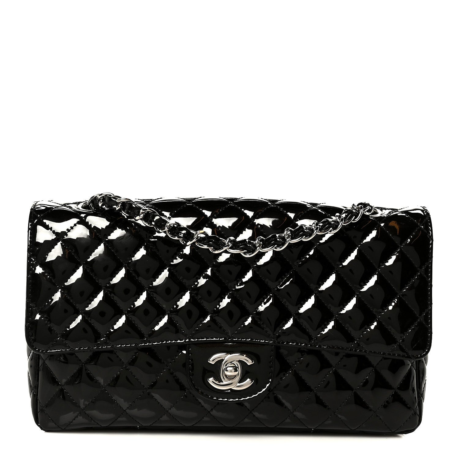 Patent Quilted Secret Label Medium Flap Black