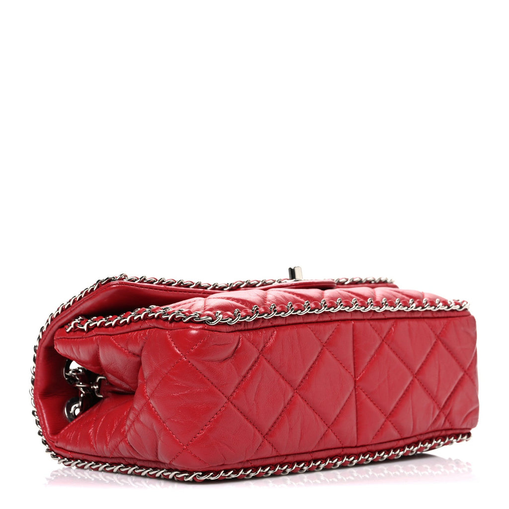 Crumpled Calfskin Medium Chain All Over Flap Red