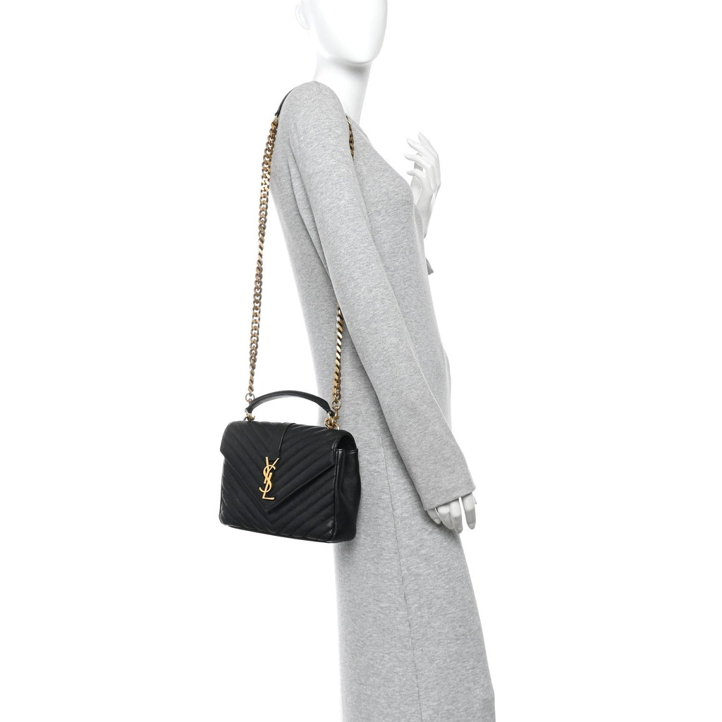 Sheepskin Matelasse Chevron Monogram Medium College Bag Black