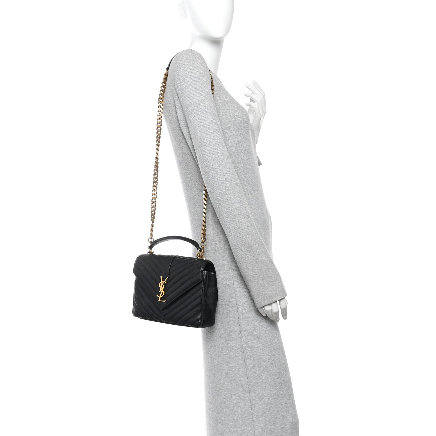 Sheepskin Matelasse Chevron Monogram Medium College Bag Black