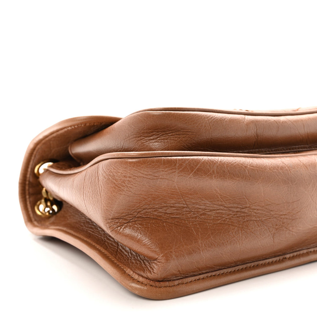 Crinkled Calfskin Matelasse Monogram Medium Niki Chain Satchel Caramel