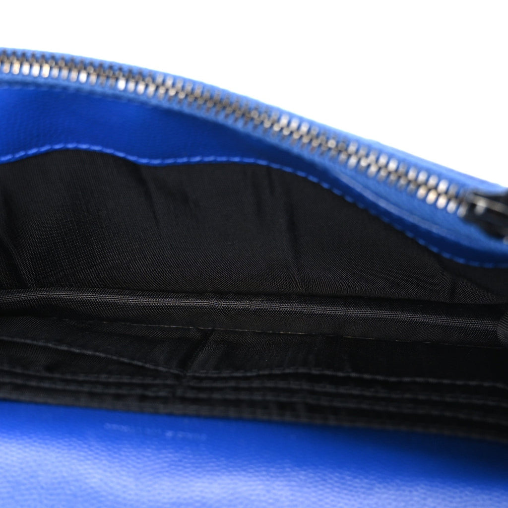Grain De Poudre Matelasse Chevron Monogram Envelope Chain Wallet Blue Majorelle