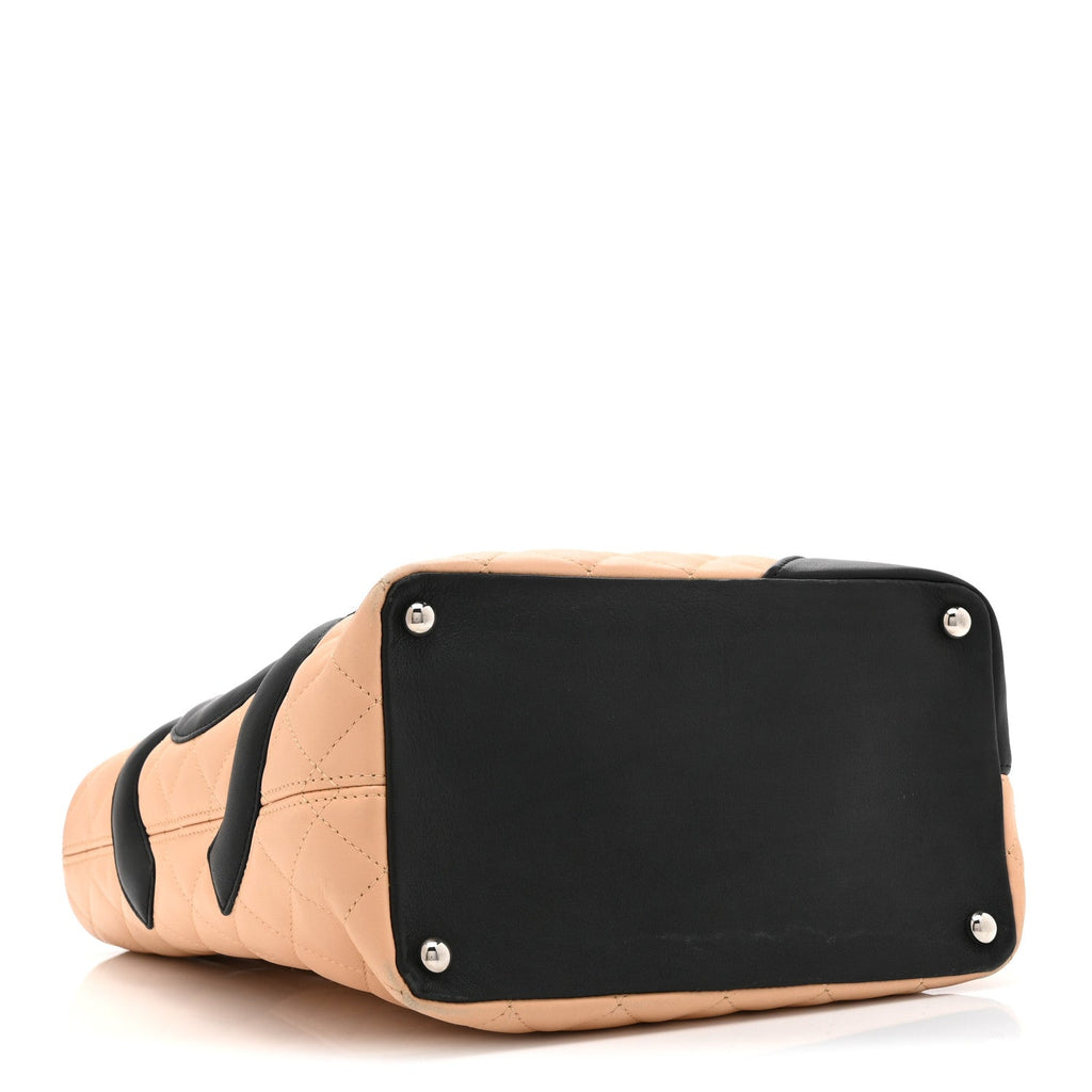 Calfskin Quilted Medium Cambon Tote Beige Black