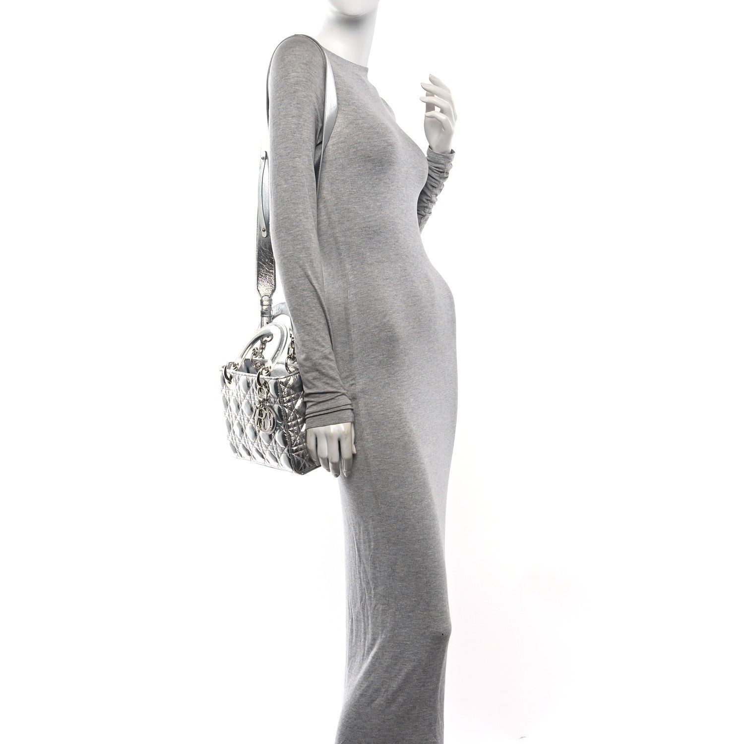 Metallic Grained Calfskin Cannage Small Lucky Badges My Lady Dior Silver
