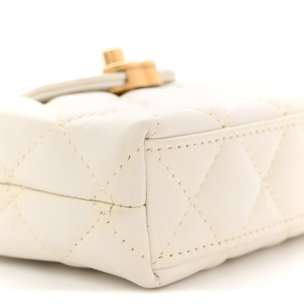 Shiny Aged Calfskin Quilted Mini Nano Kelly Shopper Beige White