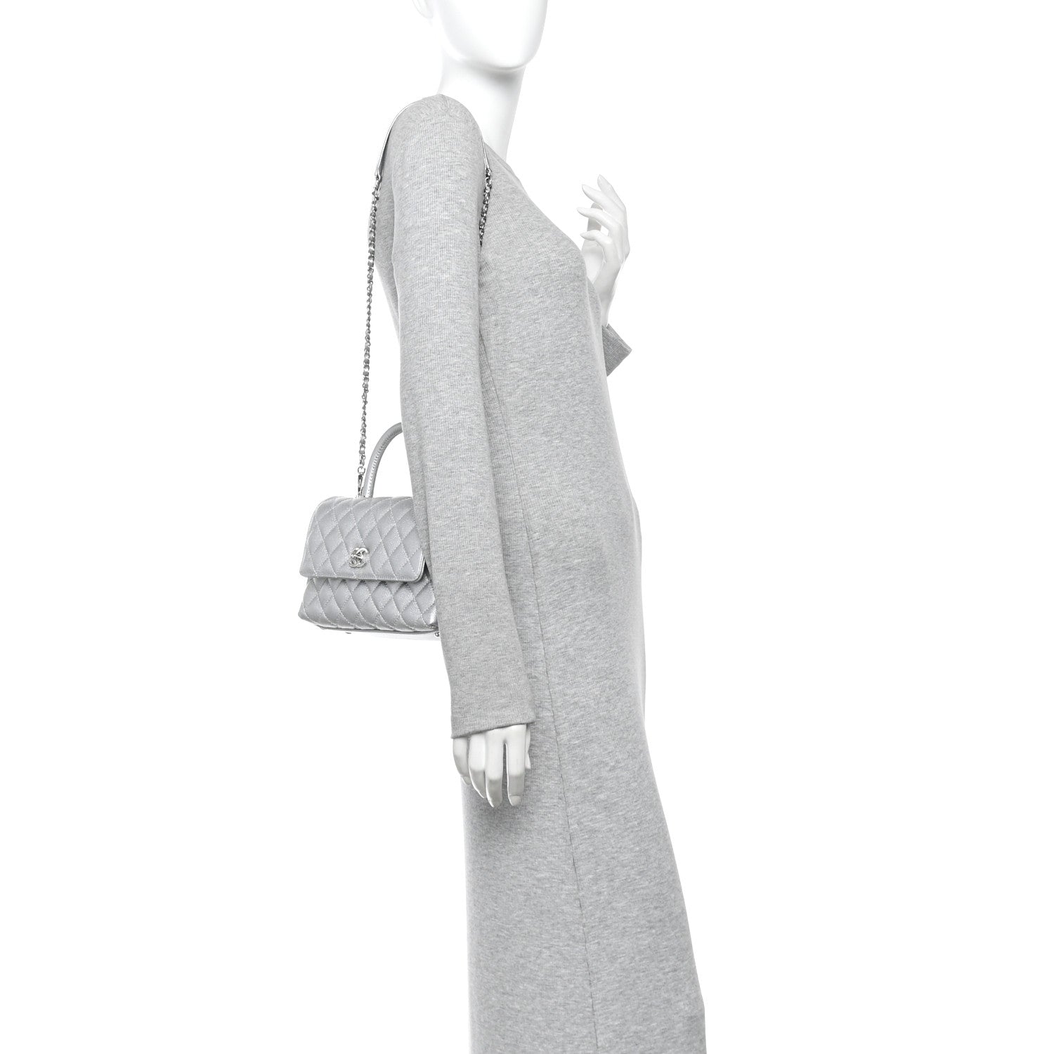Metallic Caviar Quilted Mini Coco Handle Flap Silver