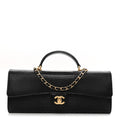 Lizard Calfskin Embossed Clutch With Chain Black