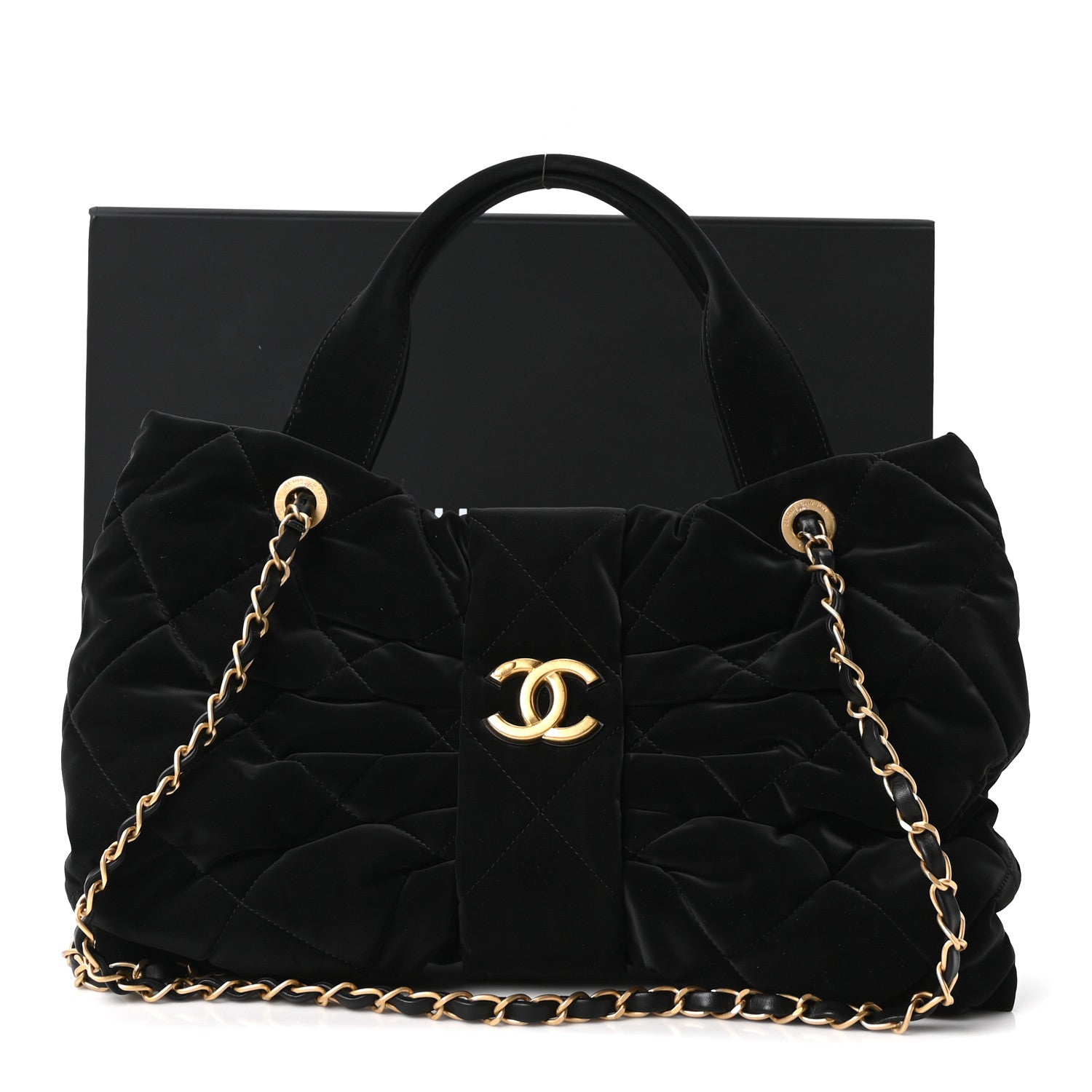 Velvet Effect Nylon Quilted Bow Bag Black